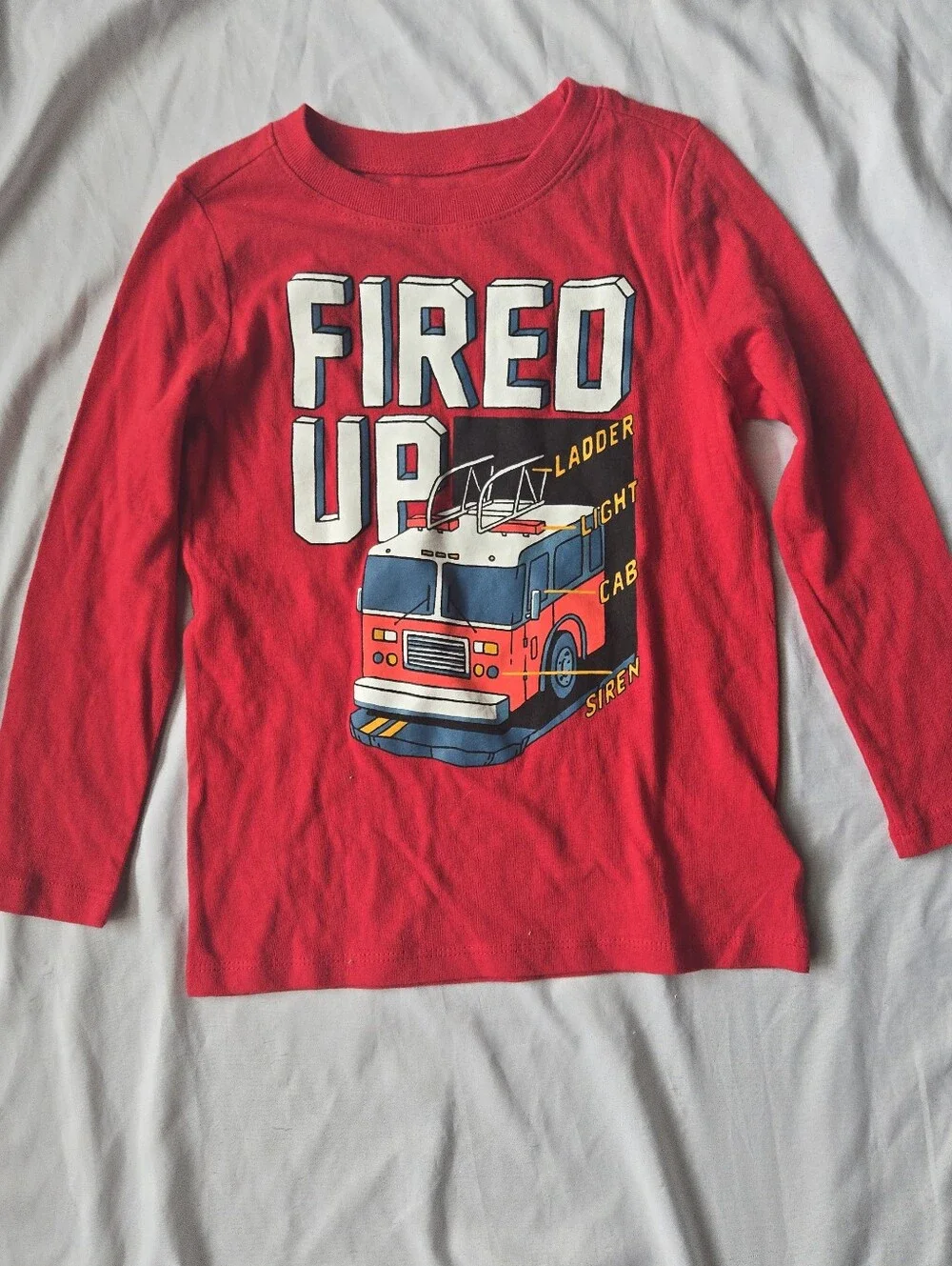 Old Navy Boy's Size 5t Red Long-Sleeve Tee with Fire Truck Graphic Fire Station